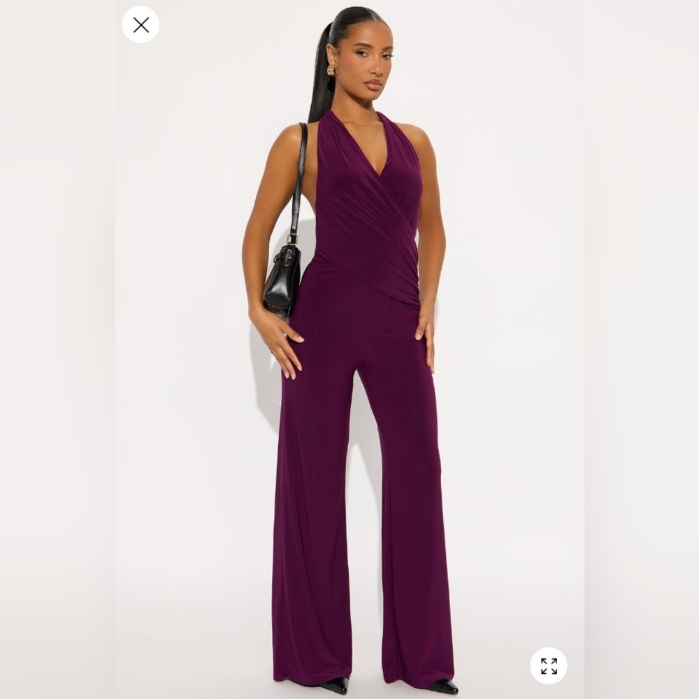 Fashion Nova Deep Purple Halter Jumpsuit NWOT